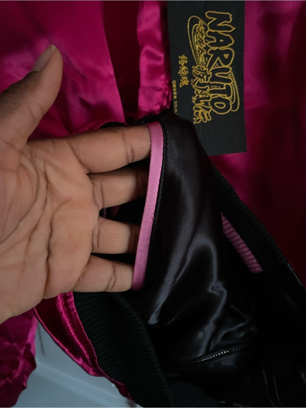 Sakura Embroidered Pink & Black Reversible Bomber Jacket - Picture 7 of 8